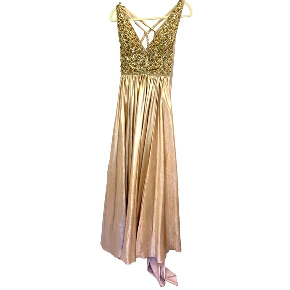 NWT Mac Duggal Gold Long Prom Formal Dress Size 8 Sequins Embellished $598 - Picture 9 of 10